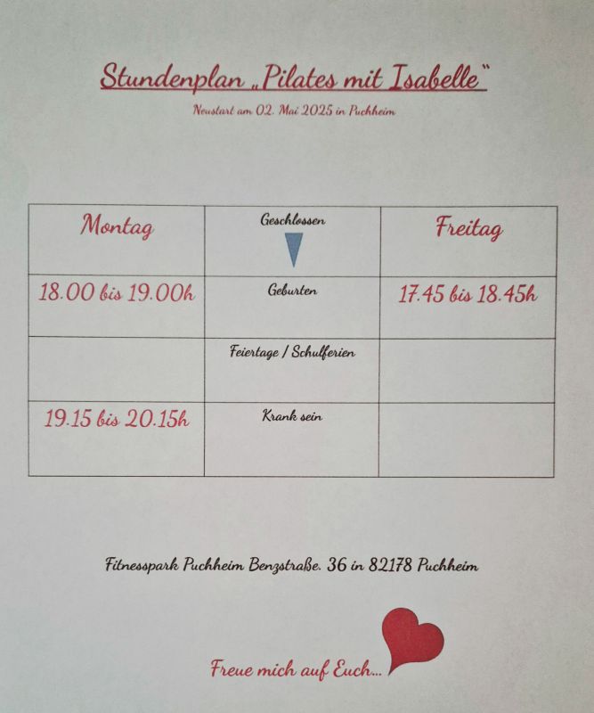 STUNDENPLAN Pilates 